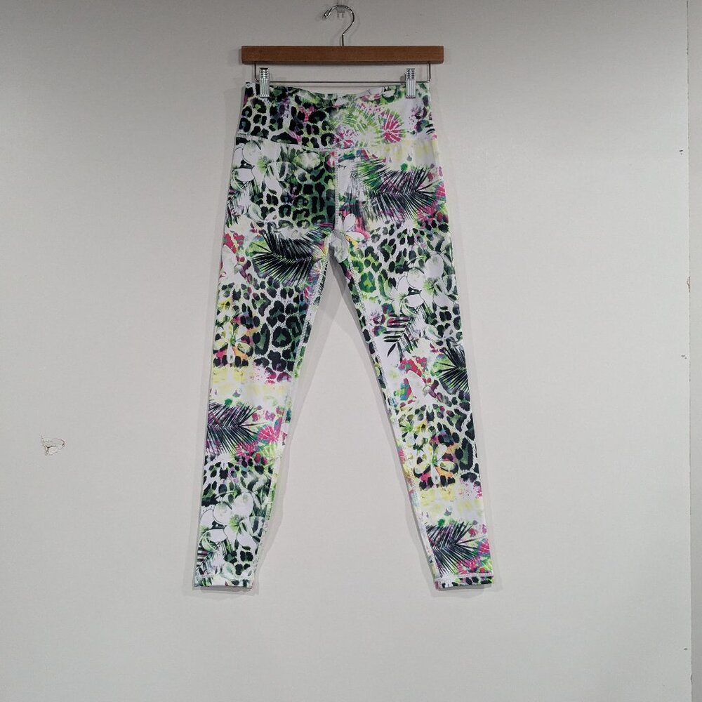 BNWT Amelia Activewear Animal Print Floral Legging Tights Green Pink Size Medium